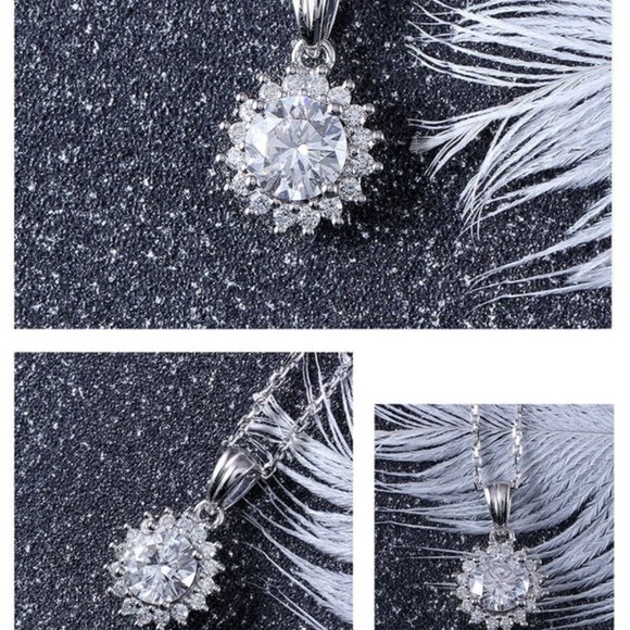 Moissanite Pendant Necklace for Women, Sunflower Diamond Necklace, 1ct - Picture 3 of 3